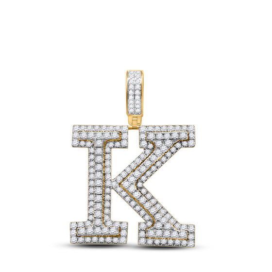 14k Yellow Gold Mens Round Diamond K Initial Letter Charm Pendant 2-1/3 Cttw