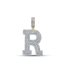  14k Yellow Gold Mens Round Diamond R Initial Letter Charm Pendant 1-7/8 Cttw