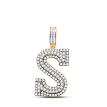  14k Yellow Gold Mens Round Diamond S Initial Letter Charm Pendant 1-5/8 Cttw
