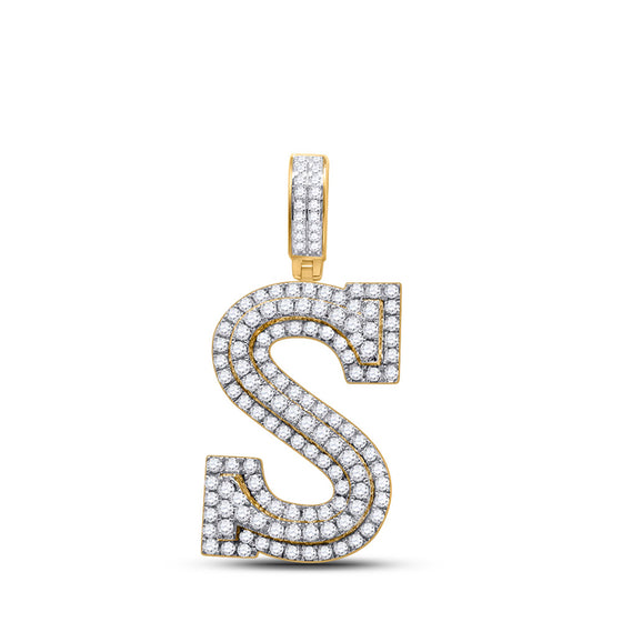 14k Yellow Gold Mens Round Diamond S Initial Letter Charm Pendant 1-5/8 Cttw