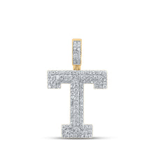  14k Yellow Gold Mens Round Diamond T Initial Letter Charm Pendant 1-1/2 Cttw