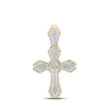  14k Yellow Gold Mens Baguette Diamond Cross Charm Pendant 1-5/8 Cttw