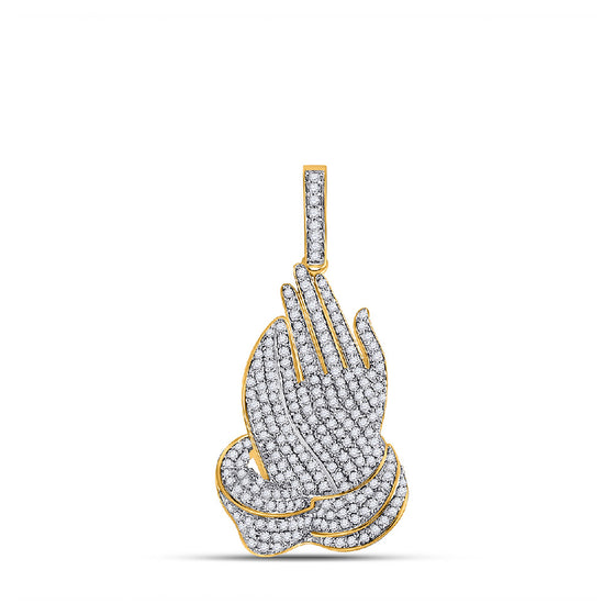 14k Yellow Gold Mens Round Diamond Prayer Hands Charm Pendant 7/8 Cttw