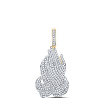  14k Yellow Gold Mens Round Diamond Prayer Hands Charm Pendant 1-5/8 Cttw