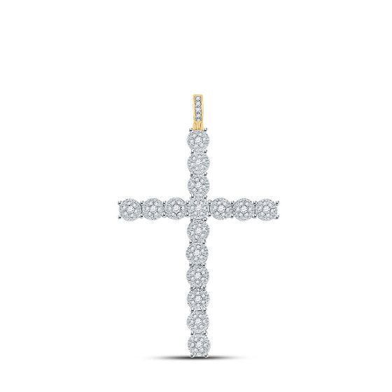 14k Yellow Gold Mens Round Diamond Cross Charm Pendant 3/4 Cttw