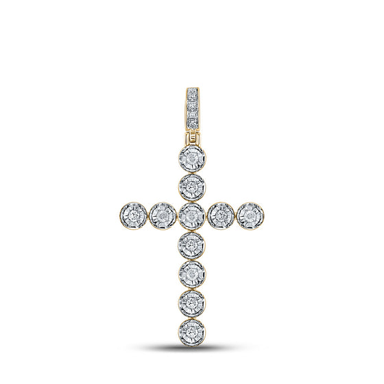 14k Yellow Gold Mens Round Diamond Cross Charm Pendant 1/3 Cttw