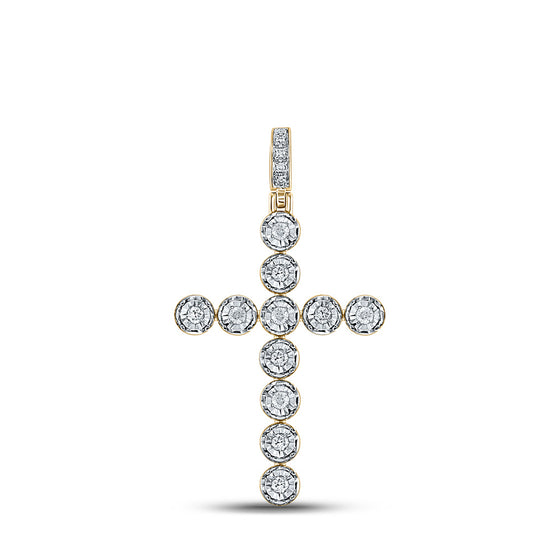 14k Yellow Gold Mens Round Diamond Cross Charm Pendant 5/8 Cttw