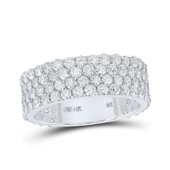 14k White Gold Mens Round Diamond 4-Row Pave Band Ring 4-1/4 Cttw