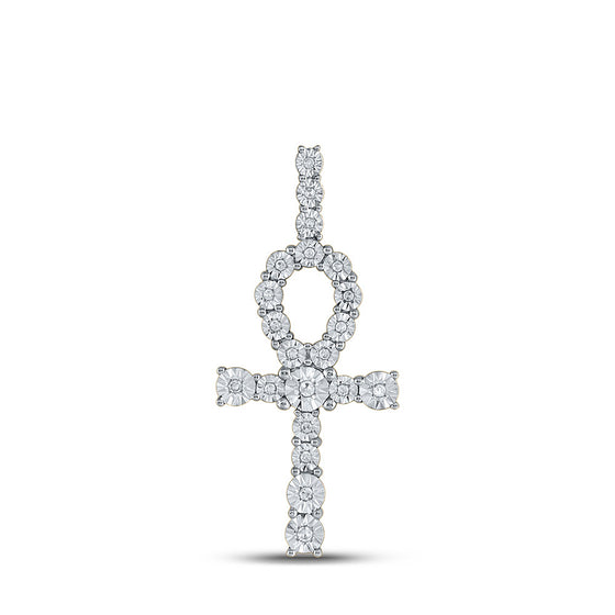 14k Yellow Gold Mens Round Diamond Ankh Cross Charm Pendant 1/5 Cttw