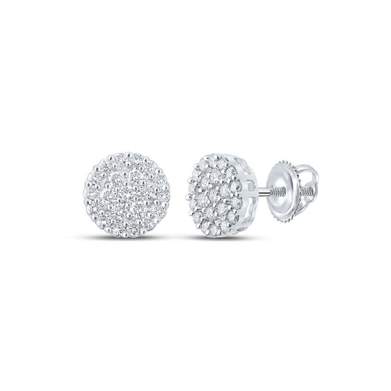 14k White Gold Round Diamond Cluster Earrings 1 Cttw