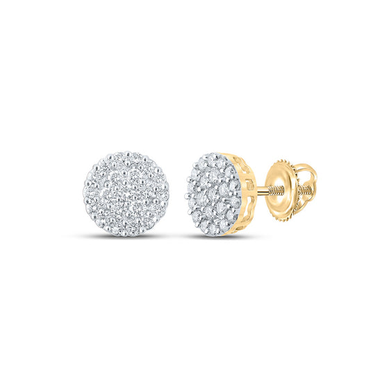 14k Yellow Gold Round Diamond Cluster Earrings 1 Cttw