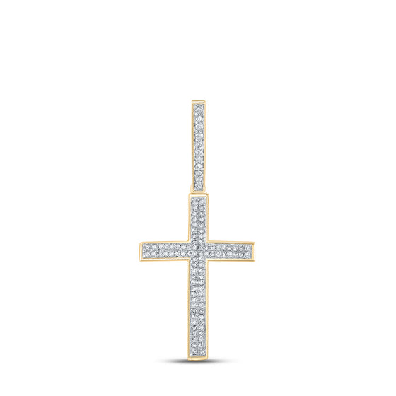 14k Yellow Gold Mens Round Diamond Cross Charm Pendant 1/3 Cttw