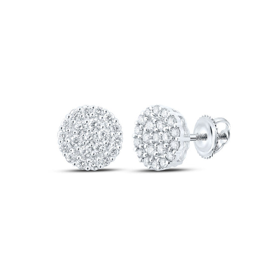 14k White Gold Round Diamond Cluster Earrings 1-1/4 Cttw