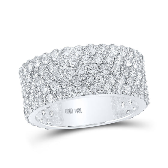 14k White Gold Mens Round Diamond 5-Row Pave Band Ring 5-3/8 Cttw