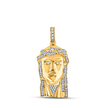  14k Yellow Gold Mens Round Diamond Jesus Face Charm Pendant 1/4 Cttw