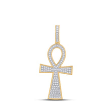  14k Yellow Gold Mens Round Diamond Ankh Cross Charm Pendant 1/3 Cttw