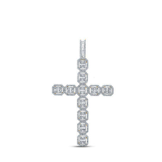 14k Yellow Gold Mens Baguette Diamond Cross Charm Pendant 2-1/3 Cttw