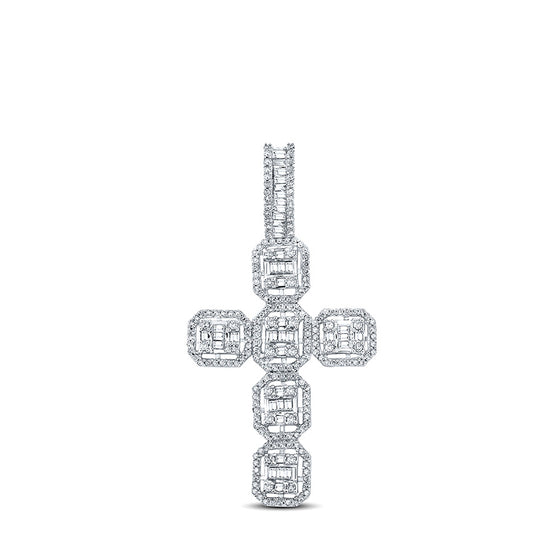 14k Yellow Gold Mens Baguette Diamond Cross Charm Pendant 1 Cttw