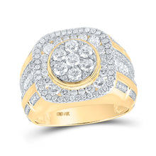  14k Yellow Gold Mens Round Diamond Cushion Square Cluster Ring 3 Cttw