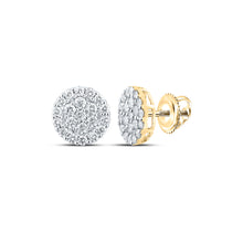  14k Yellow Gold Round Diamond Cluster Earrings 2 Cttw