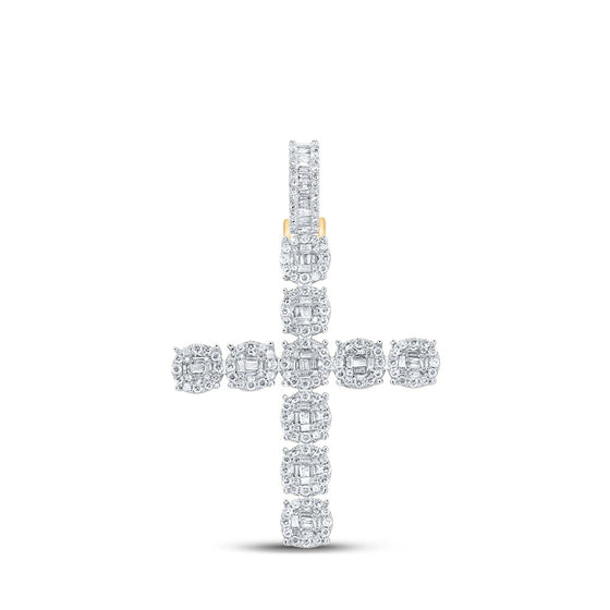 14k Yellow Gold Mens Baguette Diamond Cross Charm Pendant 1-7/8 Cttw