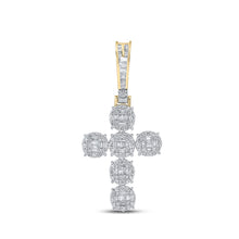  14k Yellow Gold Mens Baguette Diamond Cross Charm Pendant 1-3/4 Cttw