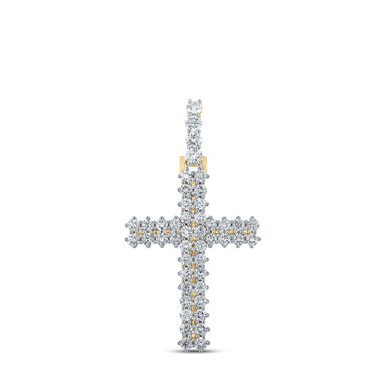 14k Yellow Gold Mens Round Diamond Cross Charm Pendant 2-1/3 Cttw