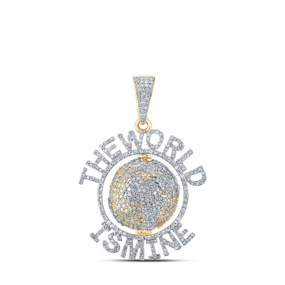 14k Yellow Gold Mens Round Diamond The World Is Mine Charm Pendant 4 Cttw