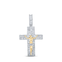 14k Yellow Gold Mens Baguette Diamond Jesus Cross Crucifix Pendant 3-7/8 Cttw