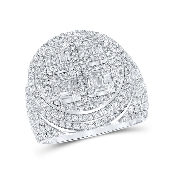 14k White Gold Mens Baguette Diamond Circle Ring 3-7/8 Cttw