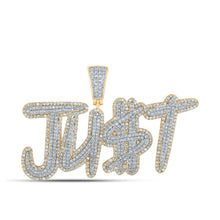  14k Two-tone Gold Mens Round Diamond JU$T Charm Pendant 2-5/8 Cttw