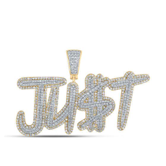 14k Two-tone Gold Mens Round Diamond JU$T Charm Pendant 2-5/8 Cttw