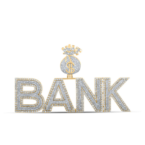 14k Two-tone Gold Mens Round Diamond BANK Money Bag Charm Pendant 3-7/8 Cttw