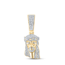 14k Yellow Gold Mens Round Diamond Jesus Face Charm Pendant 1/2 Cttw