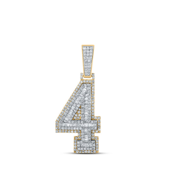 14k Two-tone Gold Mens Baguette Diamond Number 4 Charm Pendant 1-1/2 Cttw