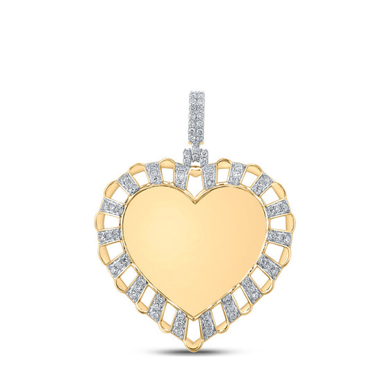 14k Yellow Gold Mens Round Diamond Memory Heart Charm Pendant 7/8 Cttw