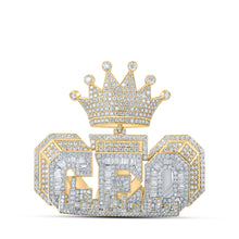 14k Yellow Gold Mens Baguette Diamond CEO Crown Charm Pendant 7-5/8 Cttw
