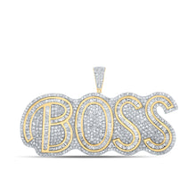  14k Two-tone Gold Mens Baguette Diamond BOSS Charm Pendant 3 Cttw