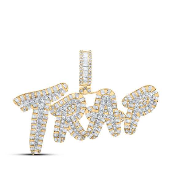 14k Two-tone Gold Mens Baguette Diamond TRAP Charm Pendant 3-3/8 Cttw