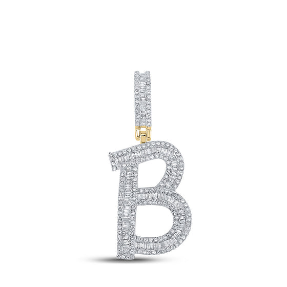 14k Yellow Gold Mens Baguette Diamond B Initial Letter Charm Pendant 1 Cttw