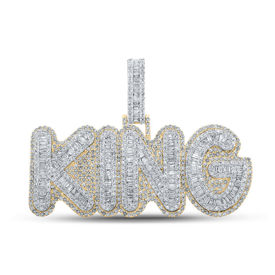 14k Yellow Gold Mens Baguette Diamond KING Charm Pendant 5-1/4 Cttw