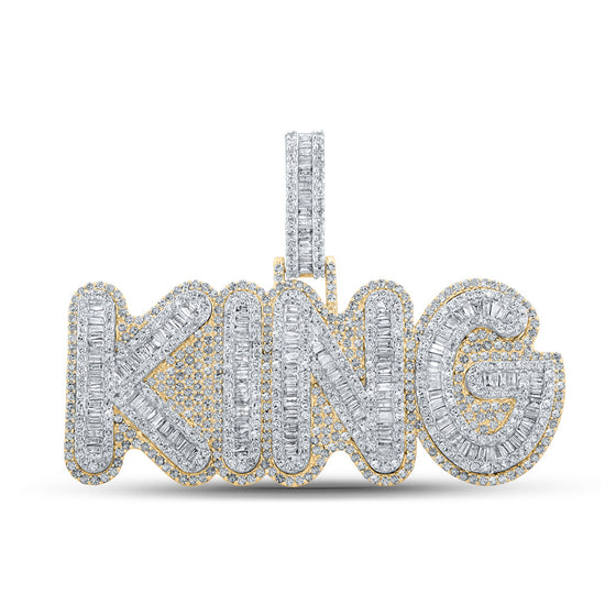 14k Two-tone Gold Mens Baguette Diamond KING Charm Pendant 5-1/4 Cttw