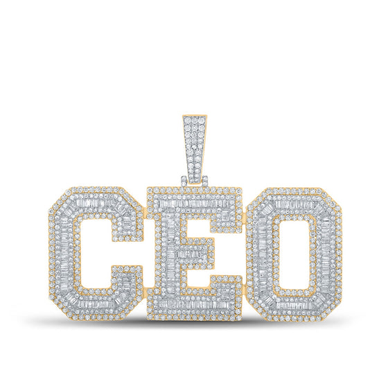 14k Yellow Gold Mens Baguette Diamond CEO Charm Pendant 6-3/4 Cttw