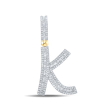  14k Yellow Gold Mens Baguette Diamond K Initial Letter Charm Pendant 3/4 Cttw