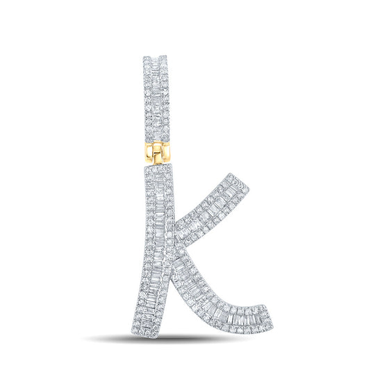 14k Yellow Gold Mens Baguette Diamond K Initial Letter Charm Pendant 3/4 Cttw