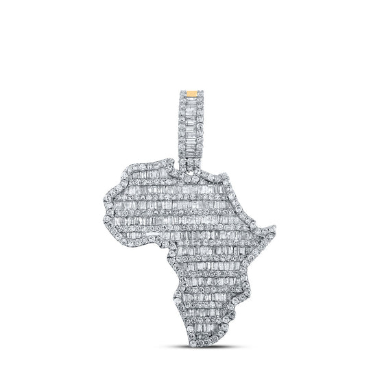14k Yellow Gold Mens Baguette Diamond Africa Charm Pendant 2-3/4 Cttw