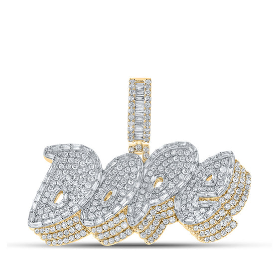 14k Yellow Gold Mens Baguette Diamond DOPE Charm Pendant 3-3/4 Cttw