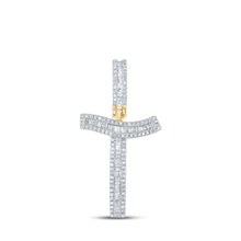 14k Yellow Gold Mens Baguette Diamond T Initial Letter Charm Pendant 5/8 Cttw