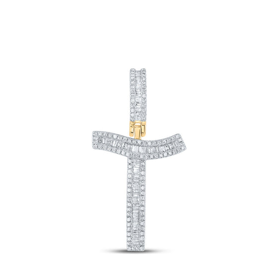 14k Yellow Gold Mens Baguette Diamond T Initial Letter Charm Pendant 5/8 Cttw