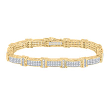  14k Yellow Gold Mens Round Diamond Rectangle Link Bracelet 5-3/4 Cttw
